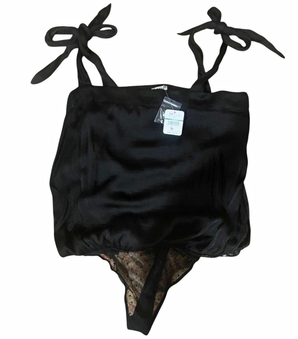 Free People Intimately NWT $58 Ties Over Guys Black Bodysuit Tie Straps Size L